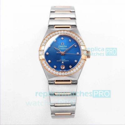 OM Factory Replica Omega Constellation Ladies 29MM Gold Diamond Bezel Swiss Watch